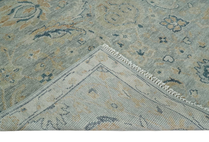 Custom Made Hand Knotted Silver and Blue Traditional Oushak Wool Rug - The Rug Decor