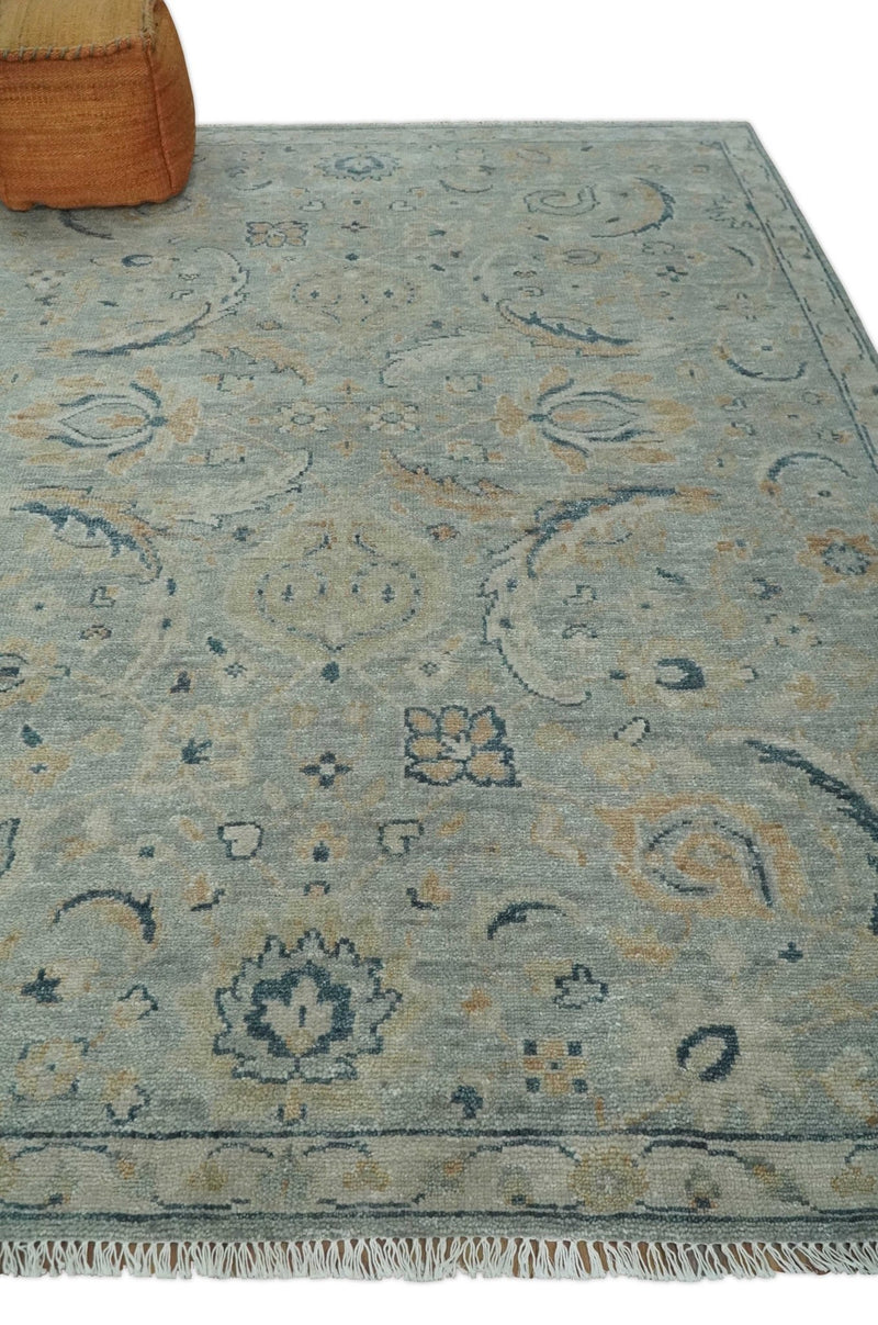 Custom Made Hand Knotted Silver and Blue Traditional Oushak Wool Rug - The Rug Decor