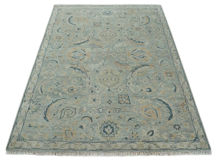 Custom Made Hand Knotted Silver and Blue Traditional Oushak Wool Rug - The Rug Decor