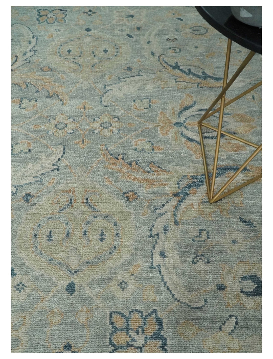 Custom Made Hand Knotted Silver and Blue Traditional Oushak Wool Rug - The Rug Decor