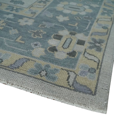 Custom Made Hand Knotted Silver, Blue and Beige Traditional Oushak Wool Area Rug - The Rug Decor