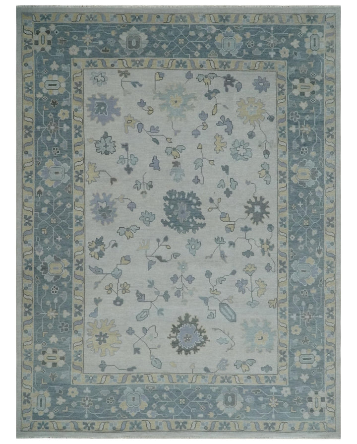 Custom Made Hand Knotted Silver, Blue and Beige Traditional Oushak Wool Area Rug - The Rug Decor