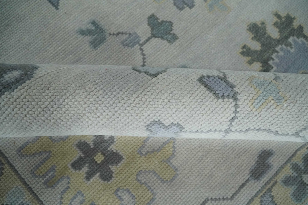 Custom Made Hand Knotted Silver, Blue and Beige Traditional Oushak Wool Area Rug - The Rug Decor