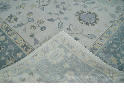 Custom Made Hand Knotted Silver, Blue and Beige Traditional Oushak Wool Area Rug - The Rug Decor