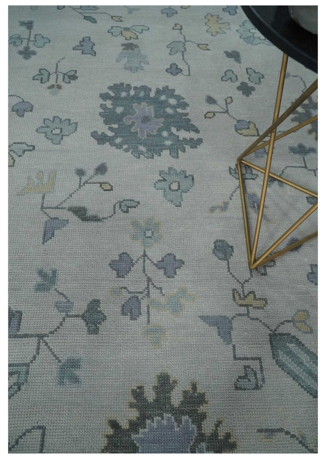 Custom Made Hand Knotted Silver, Blue and Beige Traditional Oushak Wool Area Rug - The Rug Decor