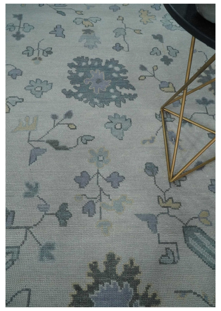 Custom Made Hand Knotted Silver, Blue and Beige Traditional Oushak Wool Area Rug - The Rug Decor