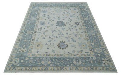 Custom Made Hand Knotted Silver, Blue and Beige Traditional Oushak Wool Area Rug - The Rug Decor