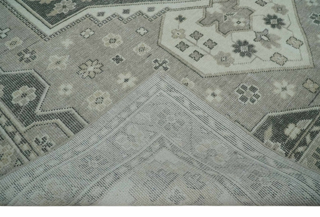 Custom Made Hand Knotted Silver, Charcoal and Ivory Traditional Medallion Wool Area Rug - The Rug Decor