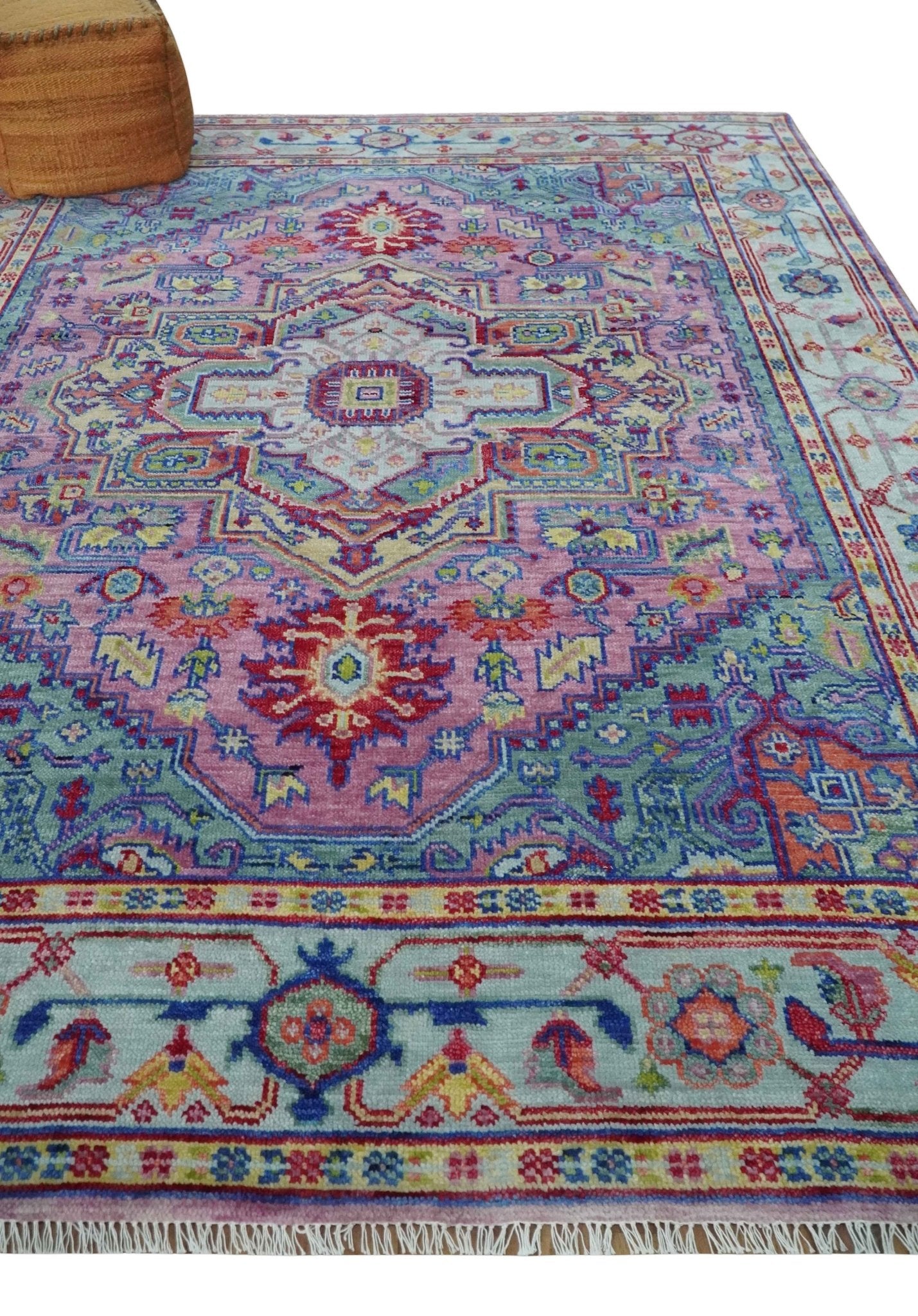 Custom Made Hand Knotted Silver, Purple and Green Traditional Wool Area Rug - The Rug Decor