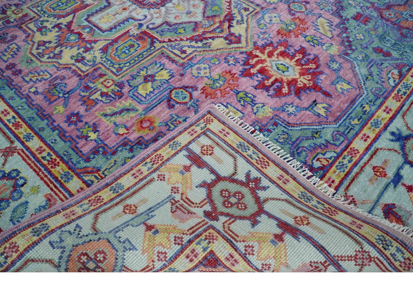 Custom Made Hand Knotted Silver, Purple and Green Traditional Wool Area Rug - The Rug Decor