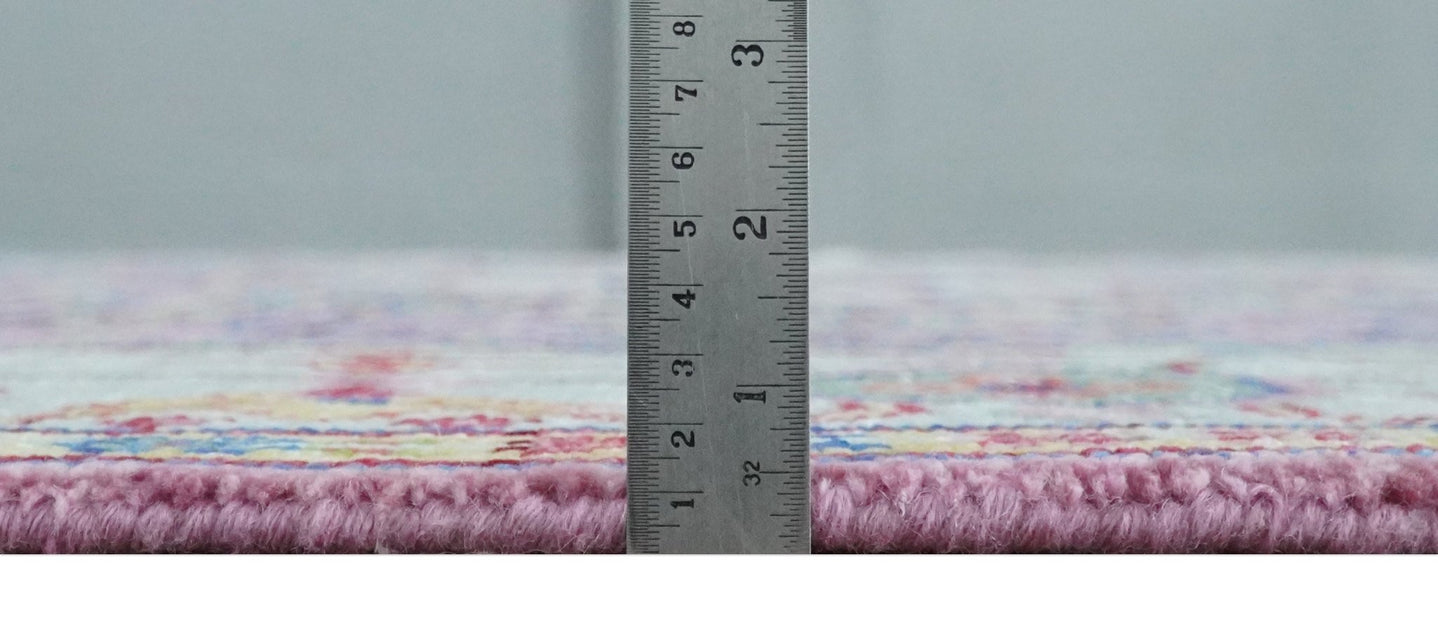 Custom Made Hand Knotted Silver, Purple and Green Traditional Wool Area Rug - The Rug Decor