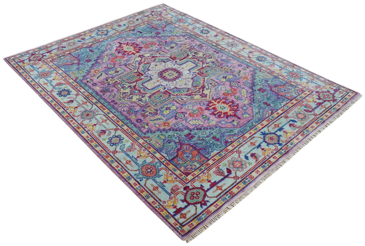 Custom Made Hand Knotted Silver, Purple and Green Traditional Wool Area Rug - The Rug Decor