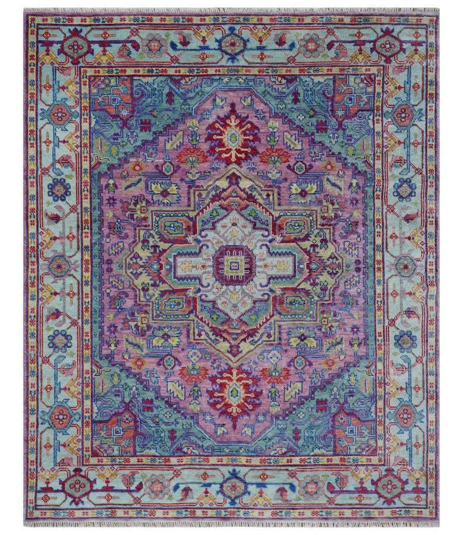 Custom Made Hand Knotted Silver, Purple and Green Traditional Wool Area Rug - The Rug Decor