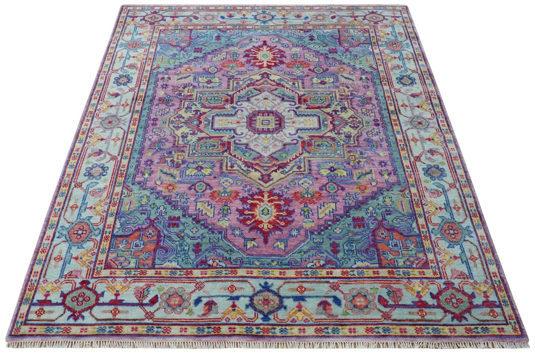 Custom Made Hand Knotted Silver, Purple and Green Traditional Wool Area Rug - The Rug Decor