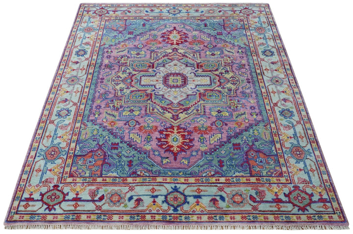 Custom Made Hand Knotted Silver, Purple and Green Traditional Wool Area Rug - The Rug Decor