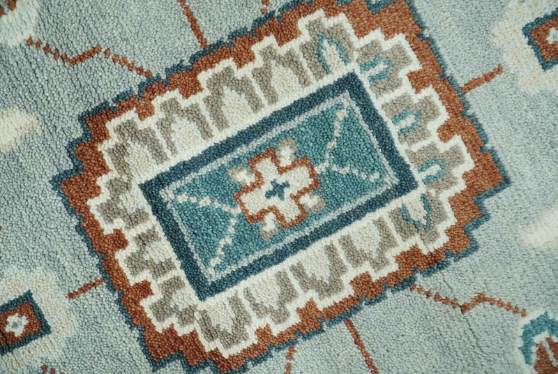 Custom Made Hand Knotted Silver, Teal, Ivory and Brown Traditional Oriental Oushak wool area Rug - The Rug Decor