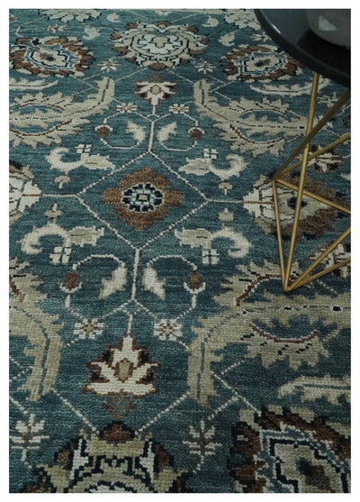 Custom Made Hand Knotted Teal and Ivory Traditional Antique Style Wool Area Rug - The Rug Decor