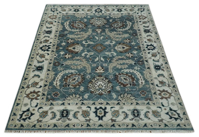 Custom Made Hand Knotted Teal and Ivory Traditional Antique Style Wool Area Rug - The Rug Decor