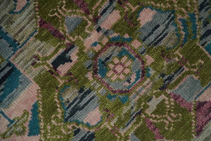 Custom Made Hand Knotted Transitional Green, Pink and Purple wool Area Rug - The Rug Decor