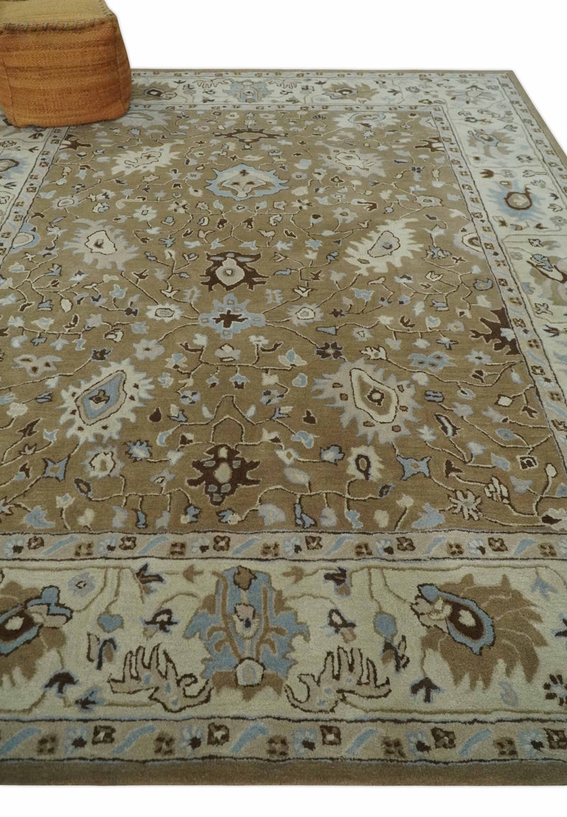 Custom Made Hand Tufted Earthy Camel and Beige Traditional Wool Oushak Rug - The Rug Decor
