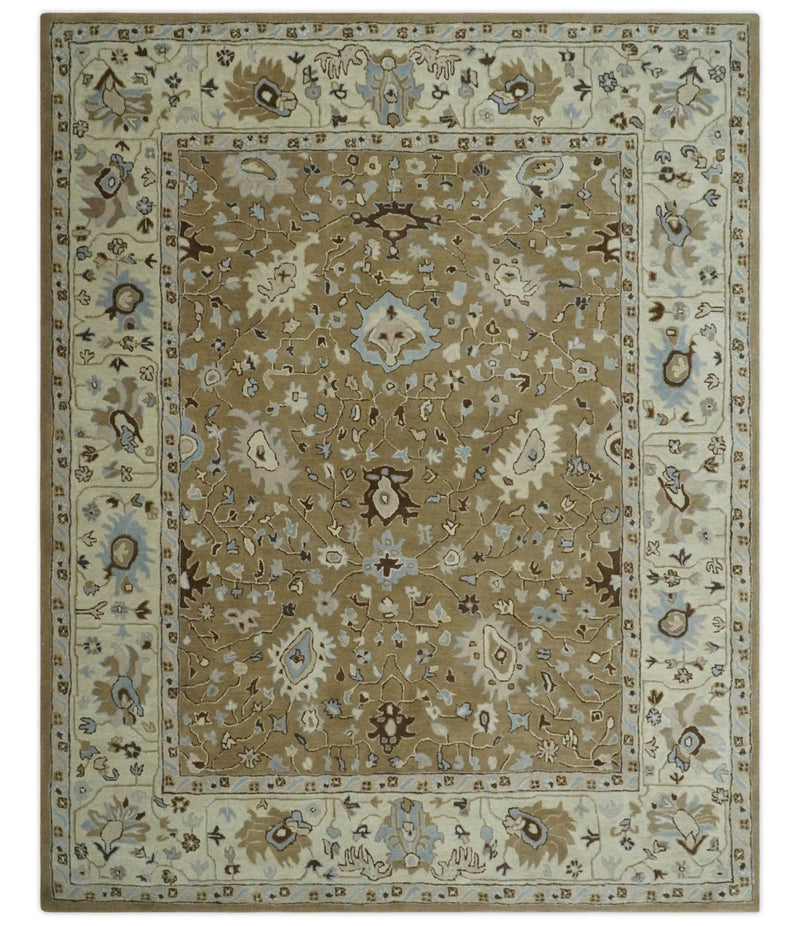 Custom Made Hand Tufted Earthy Camel and Beige Traditional Wool Oushak Rug - The Rug Decor