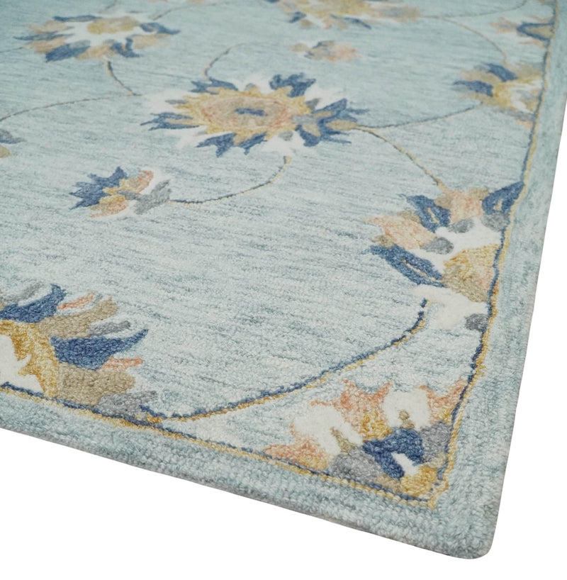 Custom Made Hand Tufted Gray, Peach and Blue Traditional Floral Antique Style Rug - The Rug Decor
