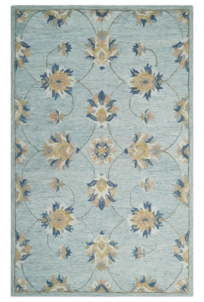 Custom Made Hand Tufted Gray, Peach and Blue Traditional Floral Antique Style Rug - The Rug Decor