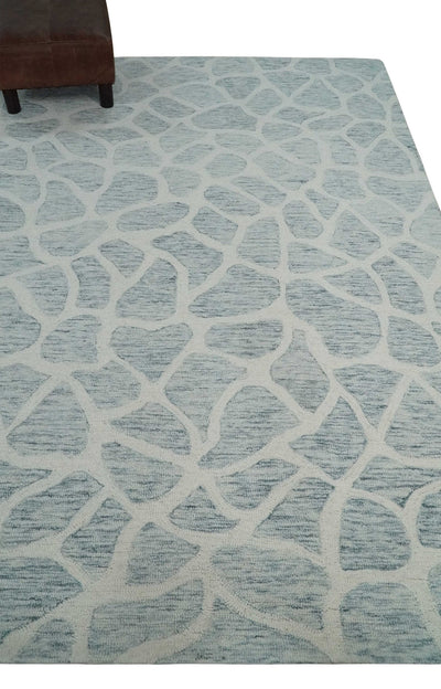 Custom Made Hand Tufted Ivory and Gray mosaic Pattern wool Area Rug - The Rug Decor