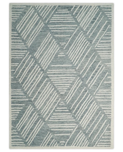 Custom Made Hand Tufted Ivory and Gray Stripes Pattern wool Rug - The Rug Decor