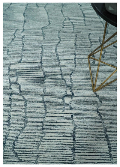 Custom Made Hand Tufted Multi Size Woolen Modern Ivory and Blue Area Rug - The Rug Decor