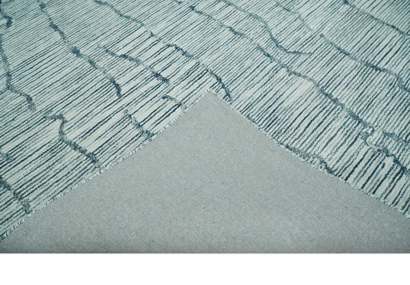 Custom Made Hand Tufted Multi Size Woolen Modern Ivory and Blue Area Rug - The Rug Decor