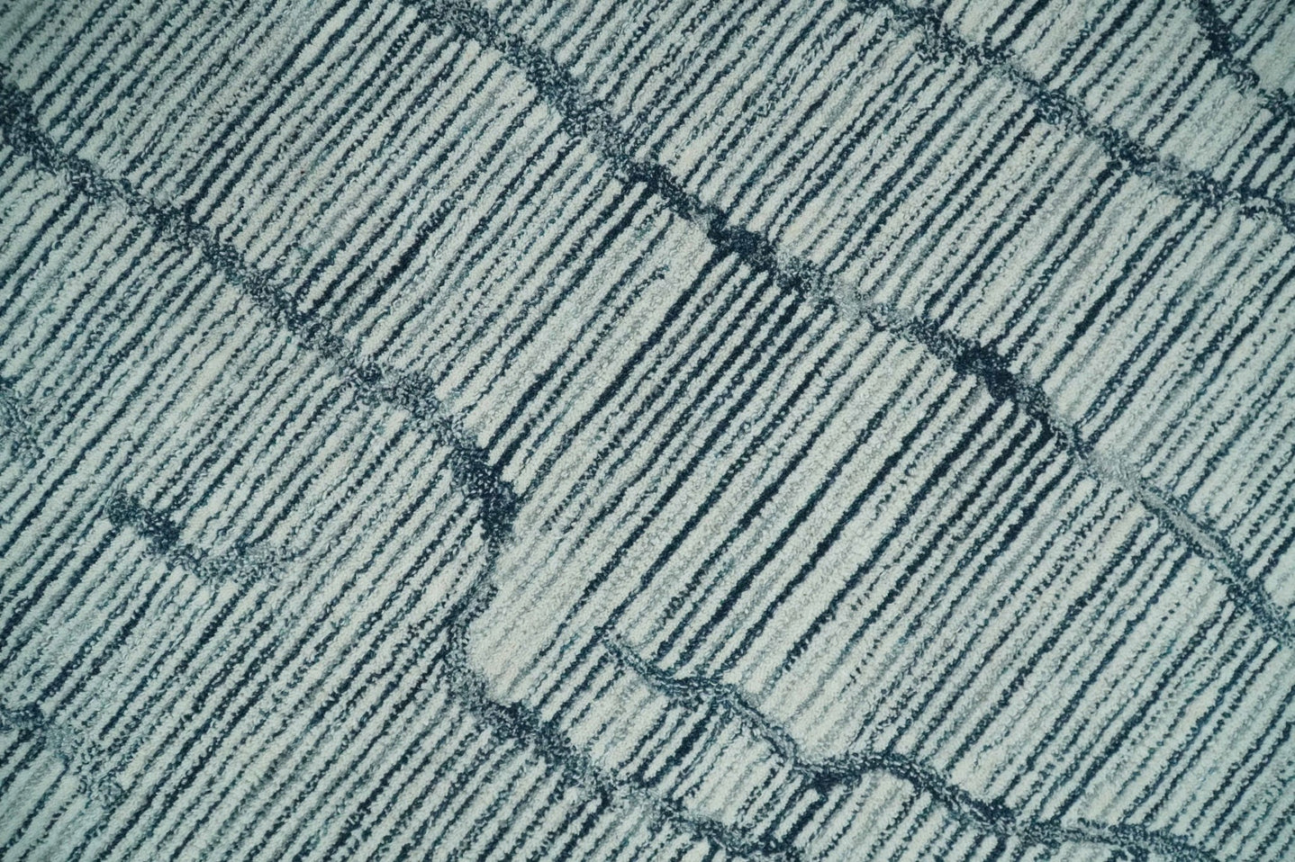 Custom Made Hand Tufted Multi Size Woolen Modern Ivory and Blue Area Rug - The Rug Decor