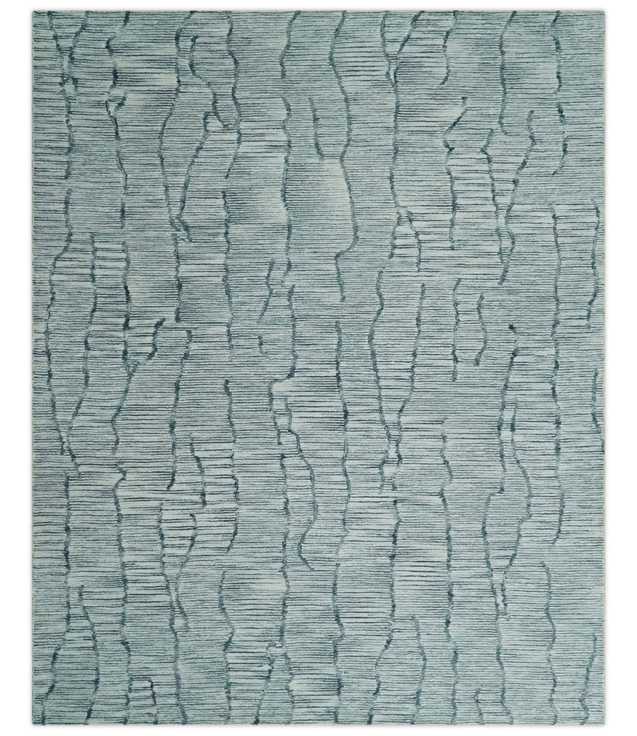 Custom Made Hand Tufted Multi Size Woolen Modern Ivory and Blue Area Rug - The Rug Decor