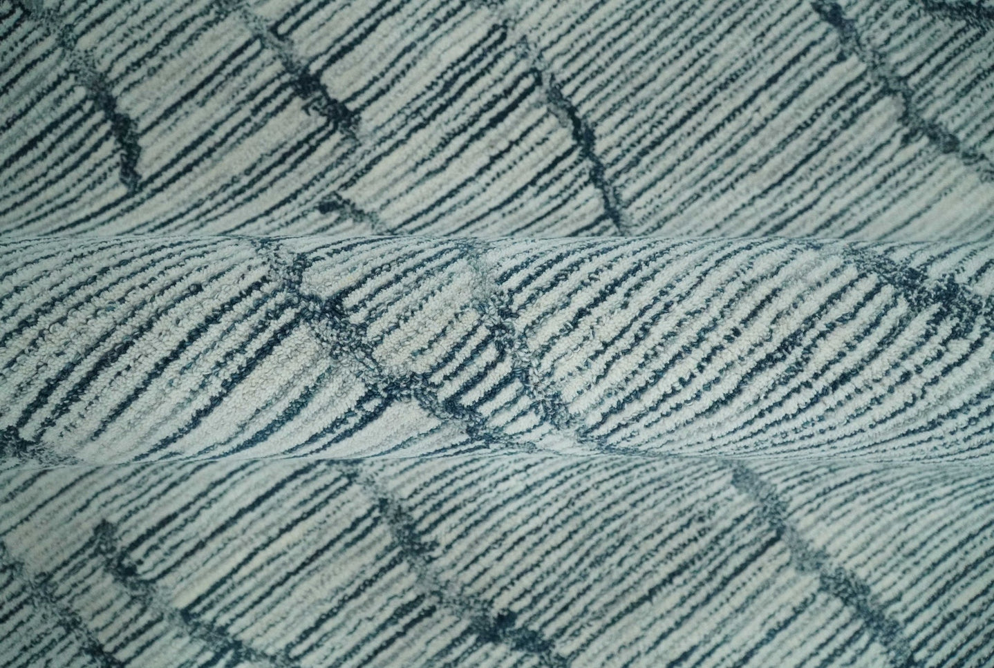 Custom Made Hand Tufted Multi Size Woolen Modern Ivory and Blue Area Rug - The Rug Decor