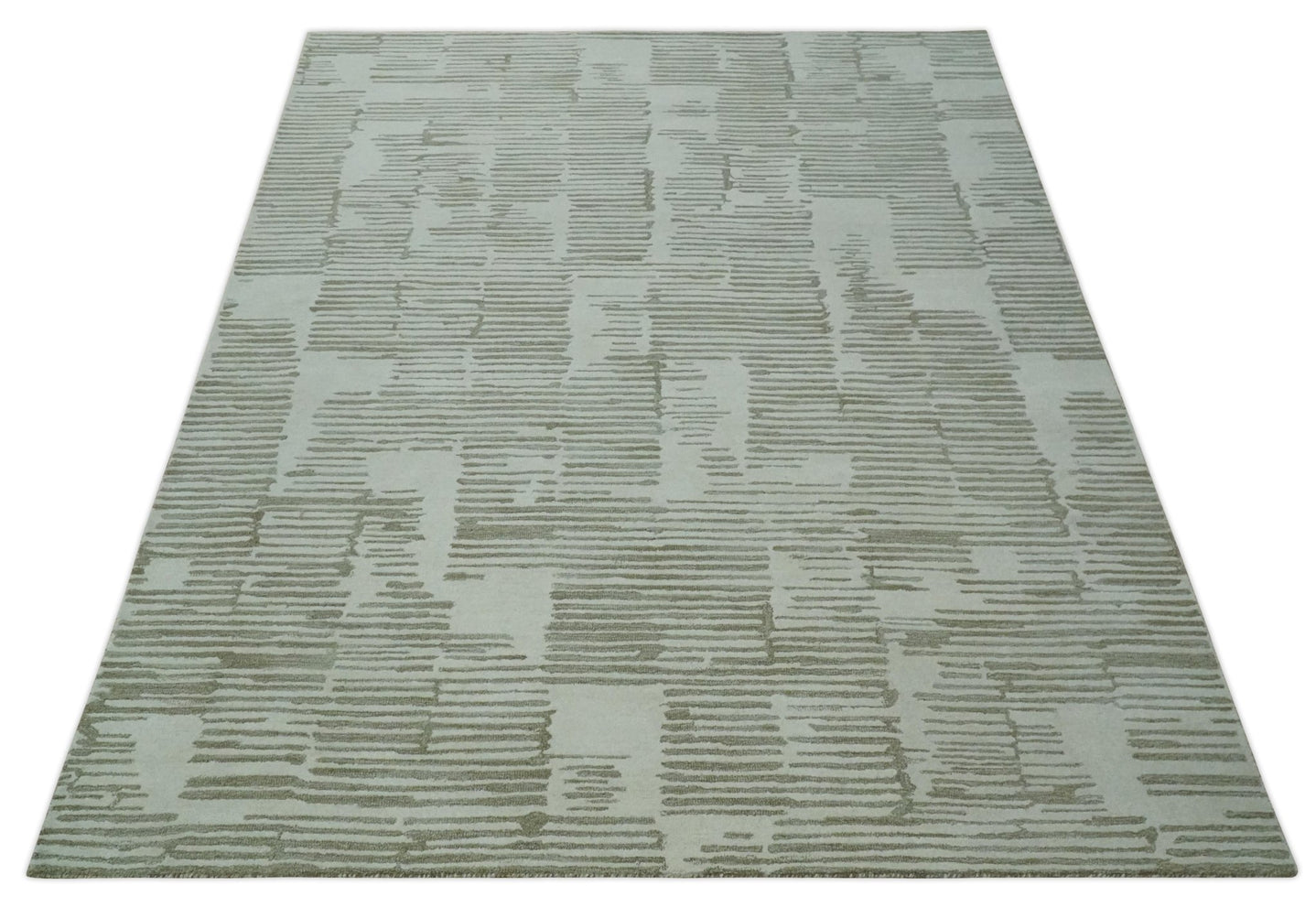 Custom Made Ivory and Olive Modern Stripes Design Hand Tufted wool Area Rug, Kids, Living Room and Bedroom Rug - The Rug Decor