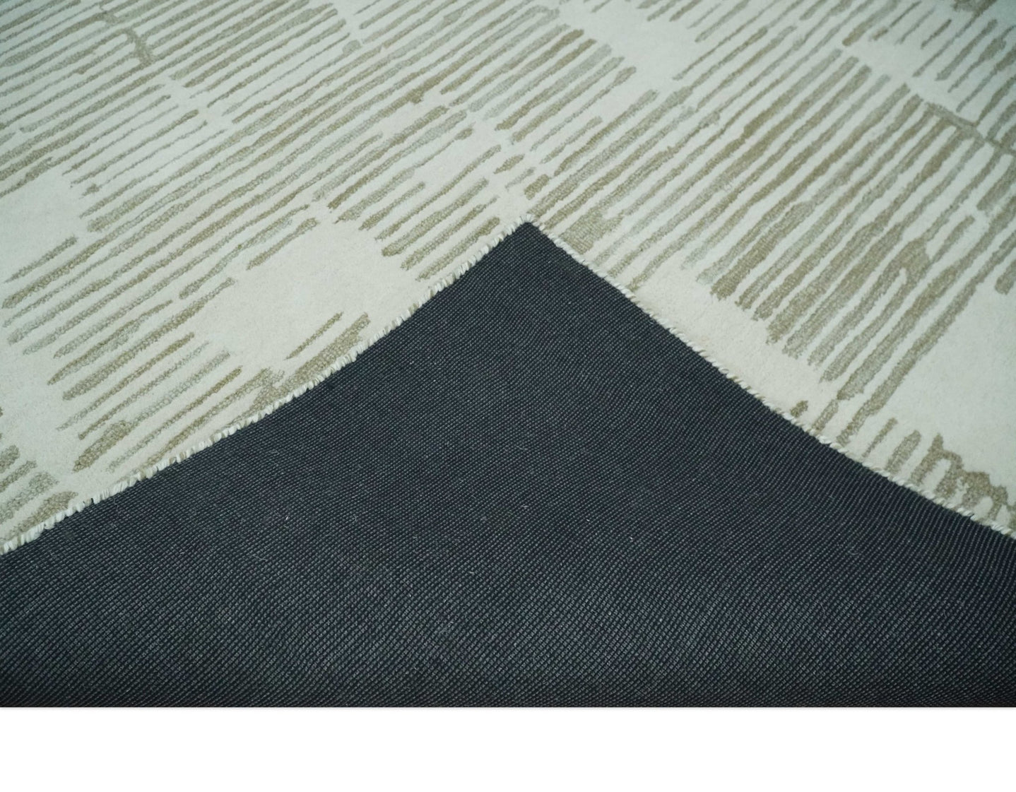 Custom Made Ivory and Olive Modern Stripes Design Hand Tufted wool Area Rug, Kids, Living Room and Bedroom Rug - The Rug Decor