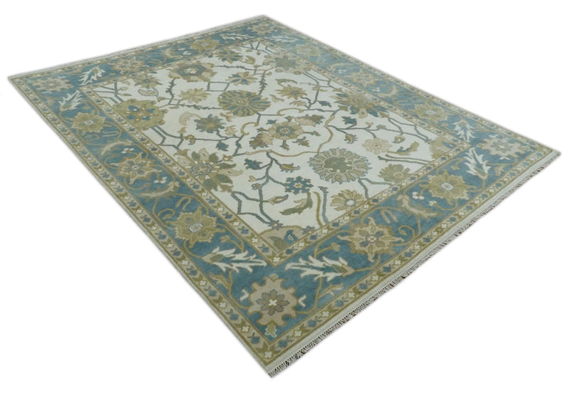 Custom Made Ivory, Gray and Beige Floral Hand Knotted Traditional Oushak Wool Rug - The Rug Decor