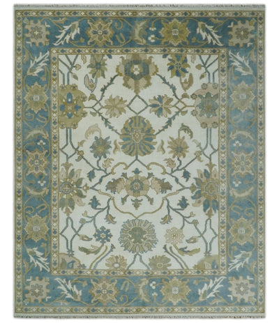 Custom Made Ivory, Gray and Beige Floral Hand Knotted Traditional Oushak Wool Rug - The Rug Decor