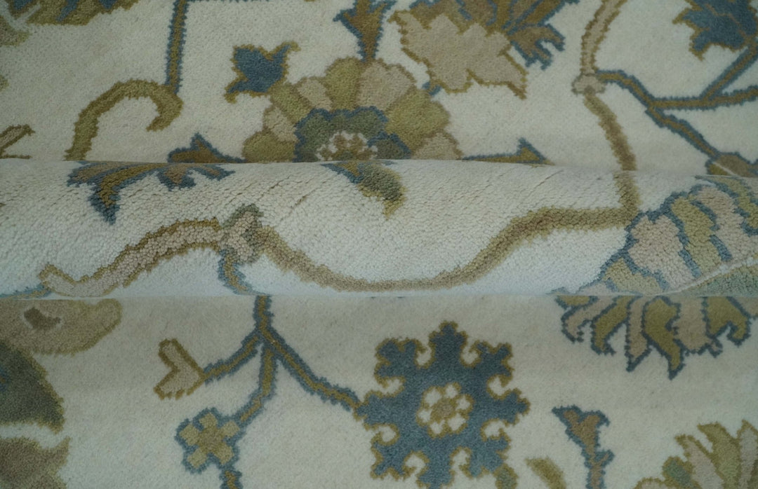 Custom Made Ivory, Gray and Beige Floral Hand Knotted Traditional Oushak Wool Rug - The Rug Decor