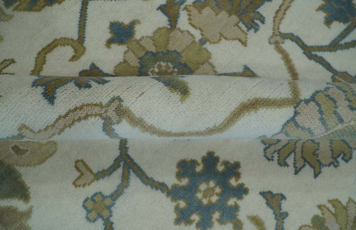 Custom Made Ivory, Gray and Beige Floral Hand Knotted Traditional Oushak Wool Rug - The Rug Decor