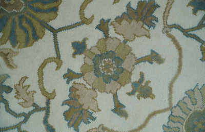 Custom Made Ivory, Gray and Beige Floral Hand Knotted Traditional Oushak Wool Rug - The Rug Decor