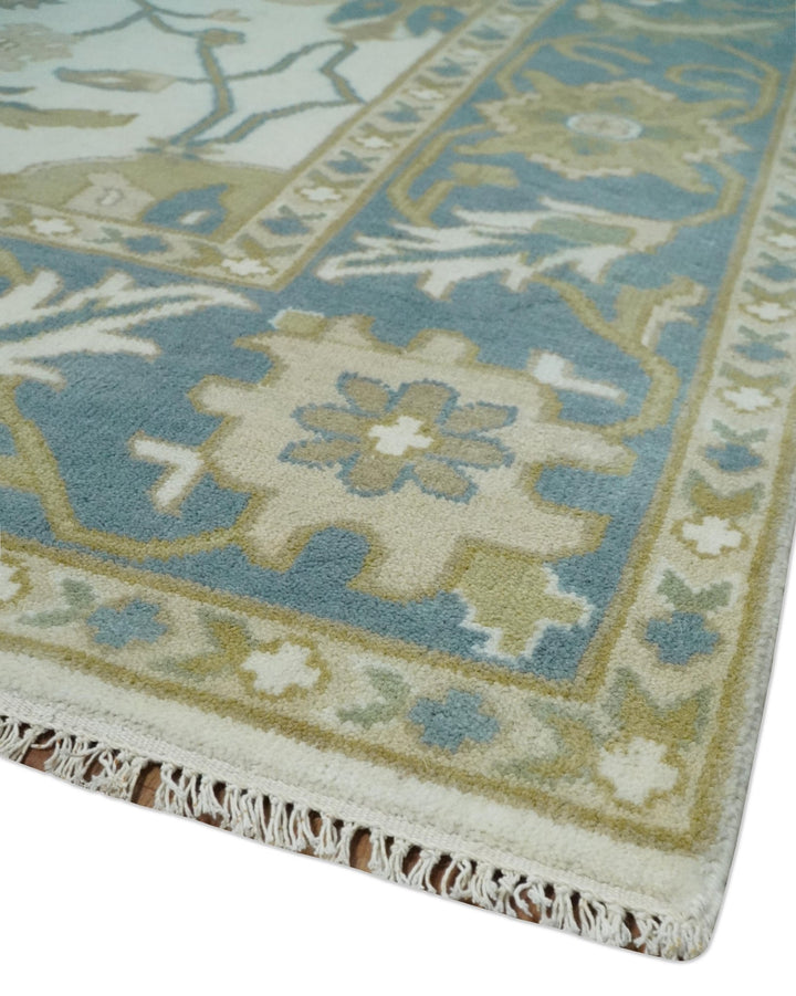 Custom Made Ivory, Gray and Beige Floral Hand Knotted Traditional Oushak Wool Rug - The Rug Decor