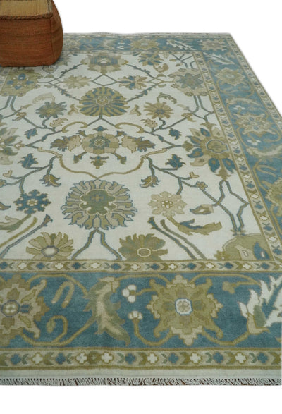 Custom Made Ivory, Gray and Beige Floral Hand Knotted Traditional Oushak Wool Rug - The Rug Decor