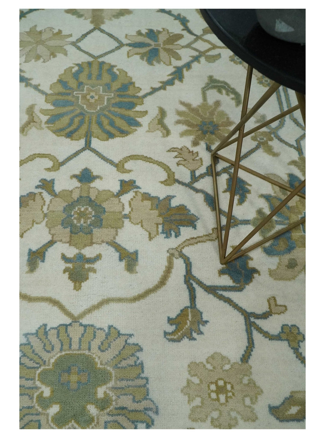 Custom Made Ivory, Gray and Beige Floral Hand Knotted Traditional Oushak Wool Rug - The Rug Decor