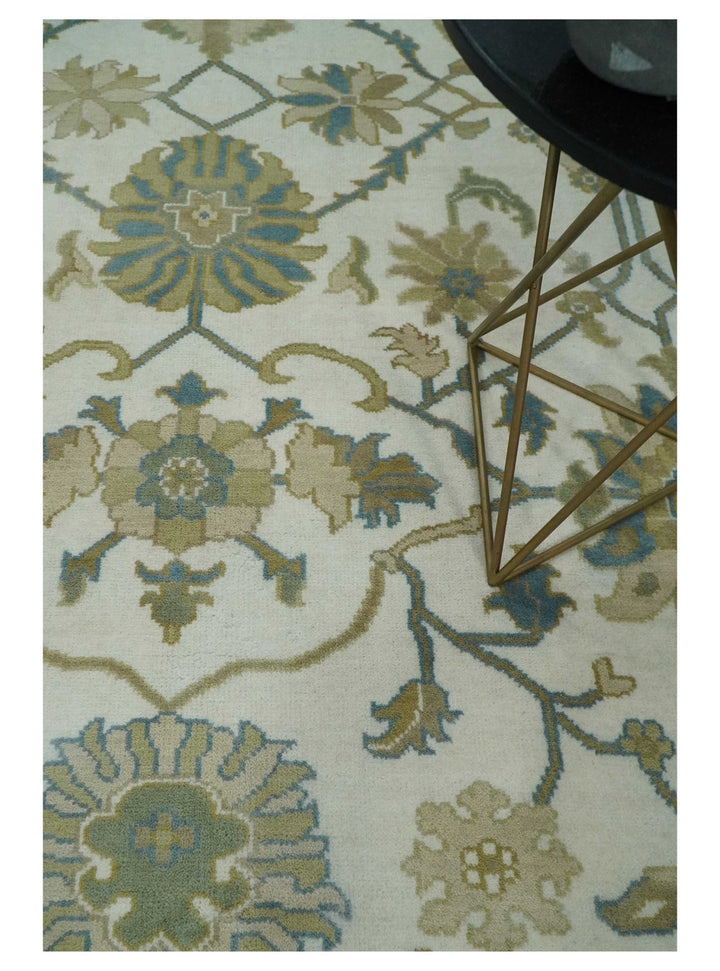 Custom Made Ivory, Gray and Beige Floral Hand Knotted Traditional Oushak Wool Rug - The Rug Decor