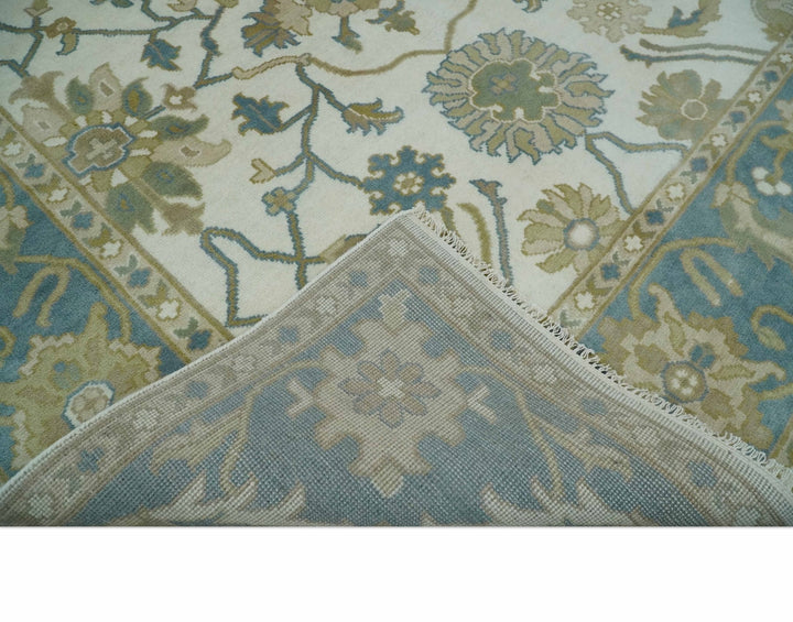 Custom Made Ivory, Gray and Beige Floral Hand Knotted Traditional Oushak Wool Rug - The Rug Decor