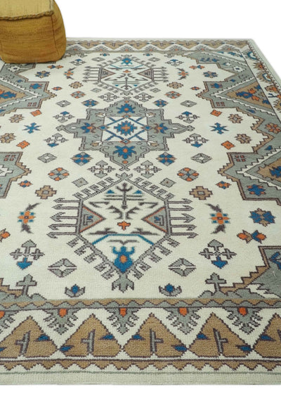 Custom Made Ivory, Gray and Camel Traditional Hand knotted Wool Area Rug - The Rug Decor