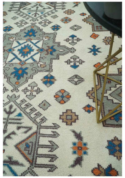 Custom Made Ivory, Gray and Camel Traditional Hand knotted Wool Area Rug - The Rug Decor