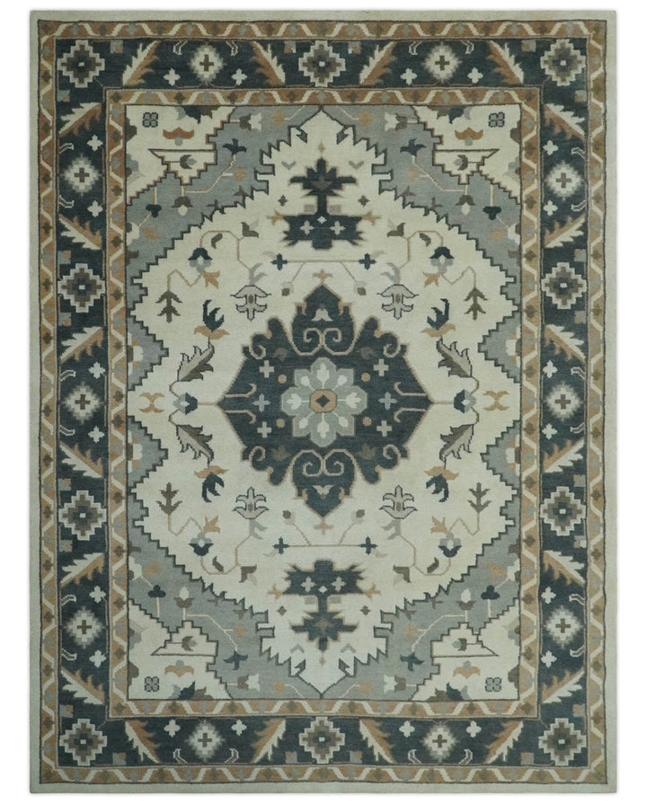 Custom Made Ivory, Gray, Camel and Charcoal Traditional Multi Size Wool Area Rug - The Rug Decor