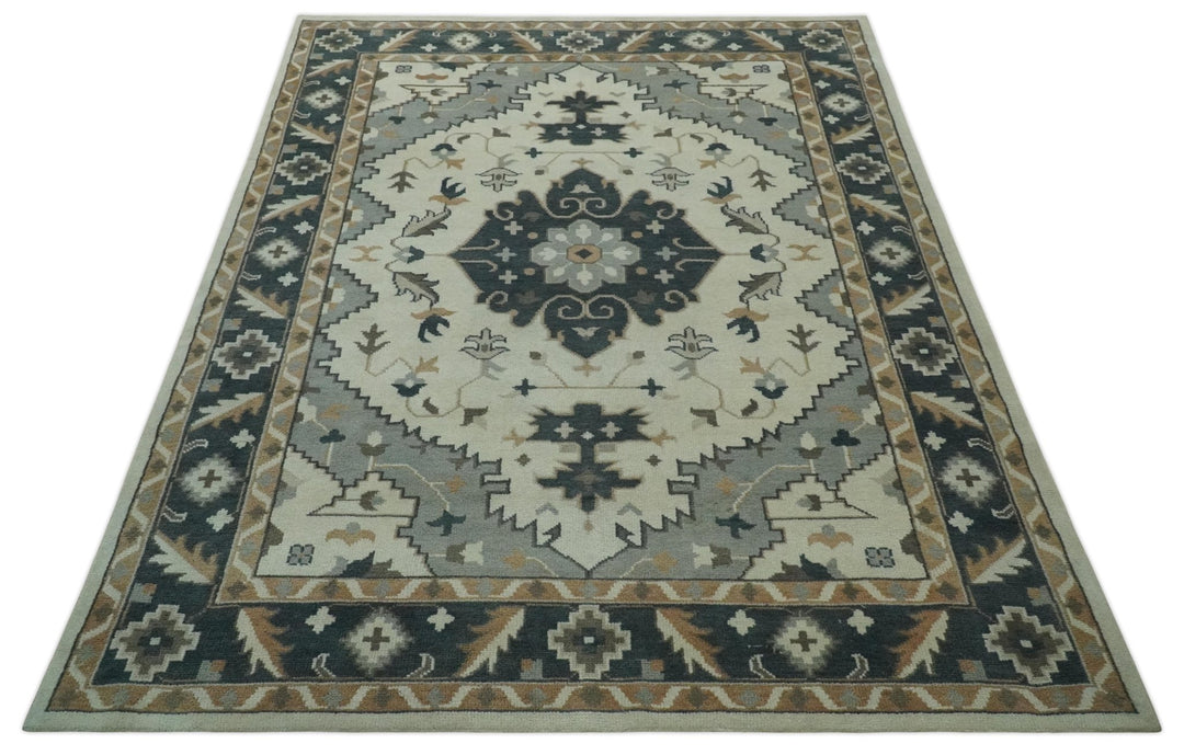 Custom Made Ivory, Gray, Camel and Charcoal Traditional Multi Size Wool Area Rug - The Rug Decor